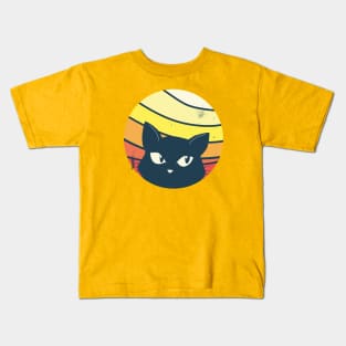 vintage cat with retro sunset Kids T-Shirt